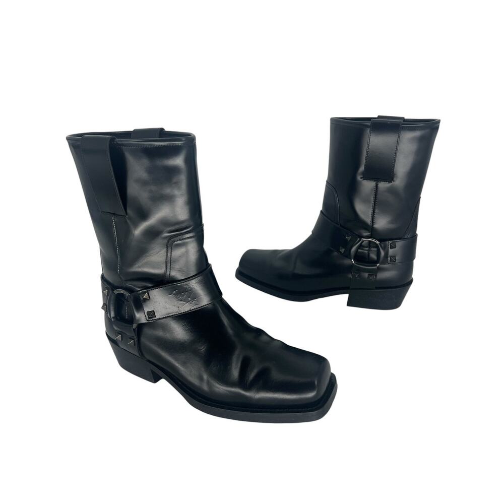 Valentino Garavani Rockstud Calfskin Biker Boots Black 40 - Picture 3 of 16